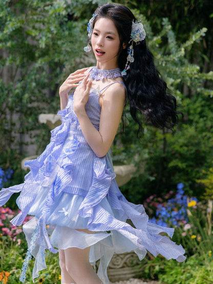 New Chinese Style Fairy Summer Slip Dress - Blue Moon Lake 海月浴兰
