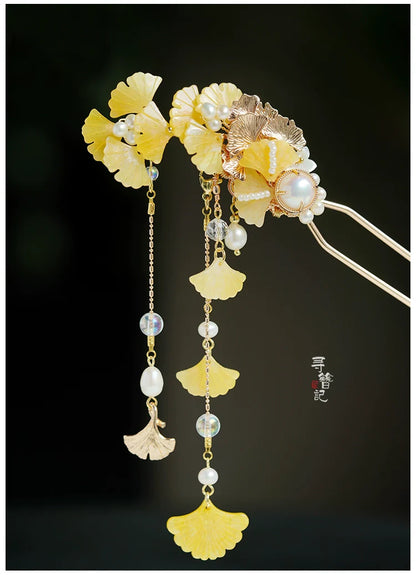 Long Tassels Hair Pins: Golden Gingko