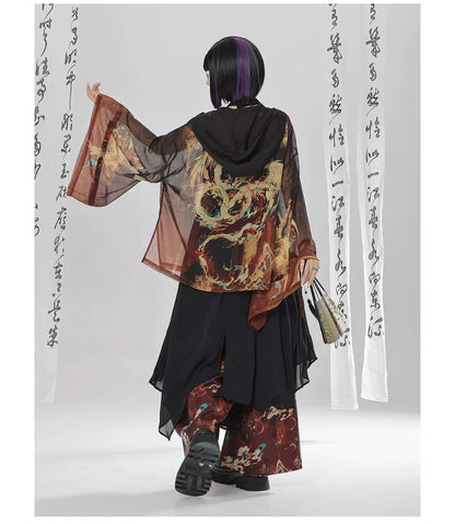 Yinglong 应龙 - Printed Hooded Chinese Style Sunscreen Shirt & Pants