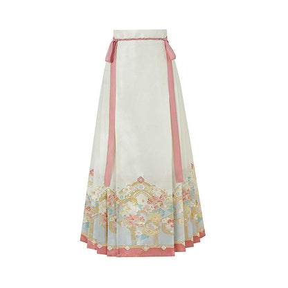 Ming Dynasty Spring Hanfu Set with Pink Mamian Skirt for Women | Peach Blossoms of Antiquity 博古桃花