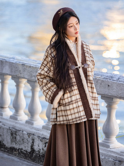 Song Dynasty Modern Hanfu Long Sleeve Top and Wrap Skirt for Autumn and Winter - Puppet Princess 布偶格格 (Preorder)
