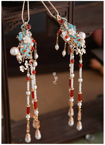 Long Tassels Hair Pins: Jade Flowers