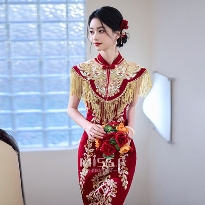 Red Embroidered Bridal Qipao Cheongsam | Qimei