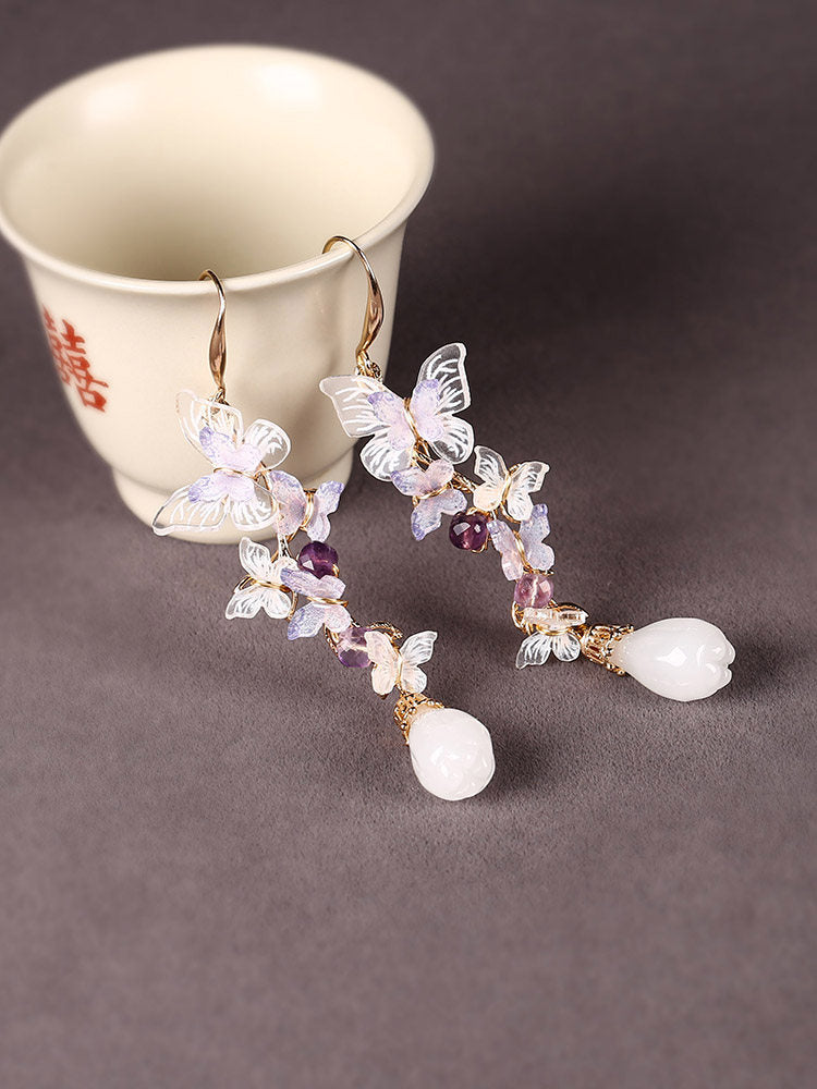 Amethyst Butterfly Drop Earrings | Cheongsam Jewelry