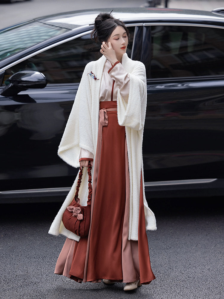 Song Dynasty Modern Hanfu Changgan Temple Beizi and Wrap Skirt - Lady Yu 虞美人 (Preorder)