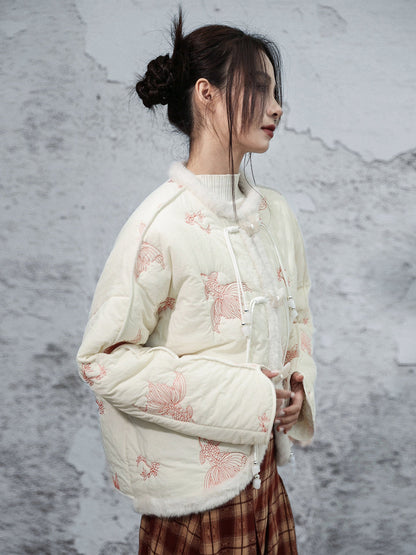 New Chinese Style Koi Embroidered Crop Jacket - Chi Mengli 池梦鲤