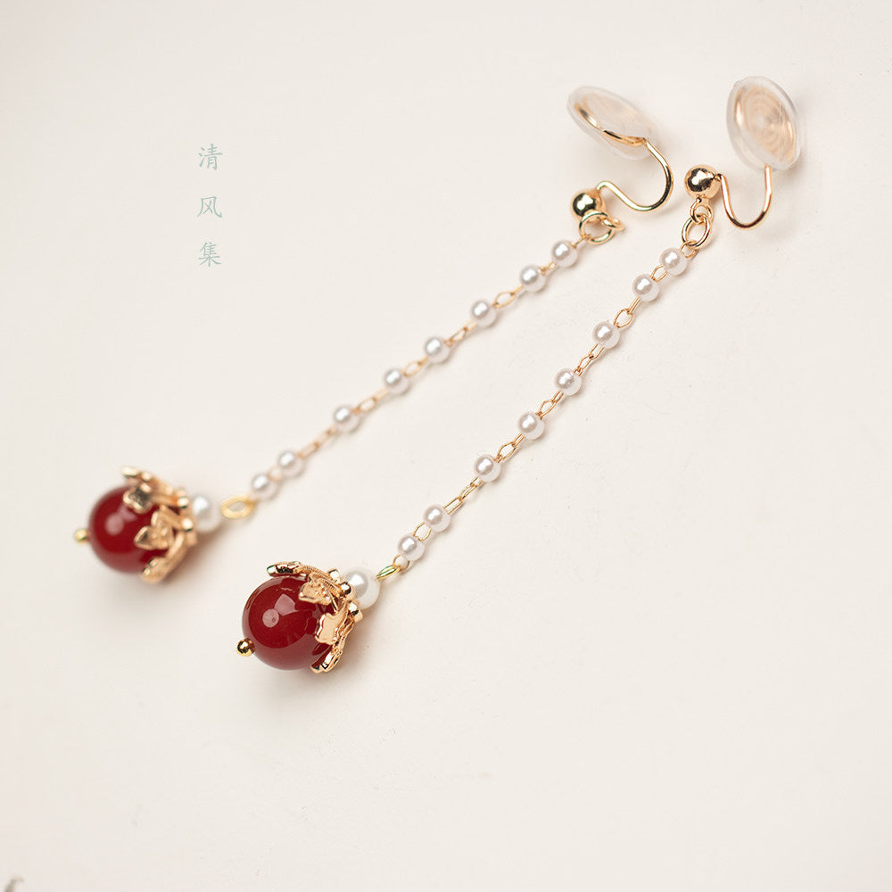 Red Agate Ancient Motif Earrings | Hanfu Jewelry