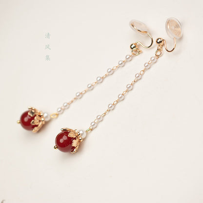 Red Agate Ancient Motif Earrings | Hanfu Jewelry