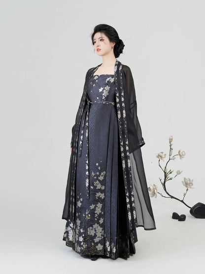 Ming Dynasty Modern Hanfu Beizi with Mamian Slip Dress - Floating Fragrance 浮玉生香
