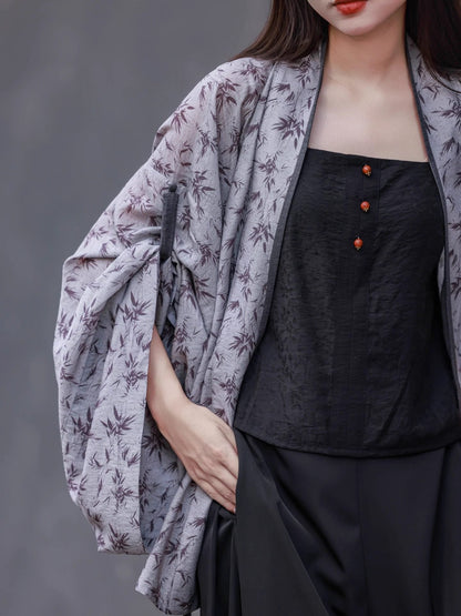 Wei, Jin and Southern and Northern Dynasties Style Bamboo Printed Cardigan - Zhuying 竹影 (Preorder)