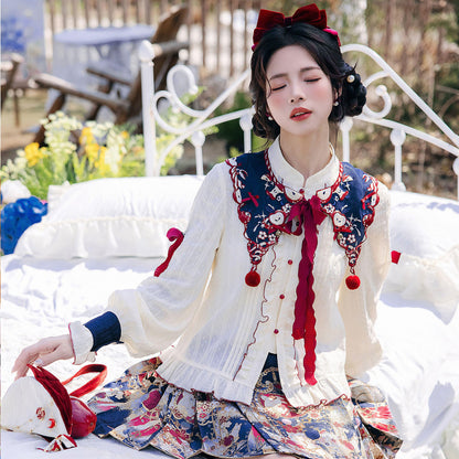 Ming Dynasty Snow White Modern Hanfu and Mini Mamianqun - Apple Crisp 苹果酥