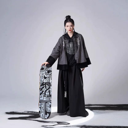 Song Dynasty Modern Hanfu Set with Hooded Jacket and Wide Leg Pants - Longding 龙鼎 (Preorder)