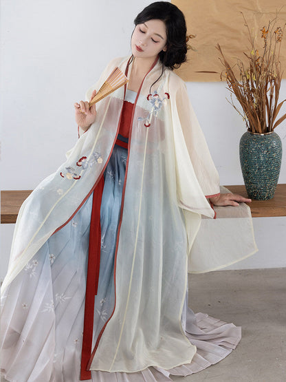 Song Dynasty Modern Hanfu Changgan Temple Cardigan and Pleated Skirt - Chaoyan 朝颜 (Preorder)