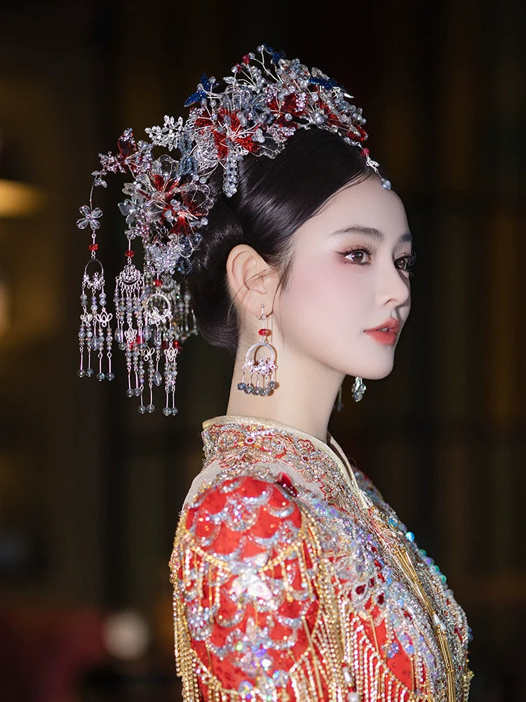 Ocean Mist - Silver Blue Forehead Pendant Bridal Hair Accessories Noble Chinese Wedding Headpiece for Hanfu