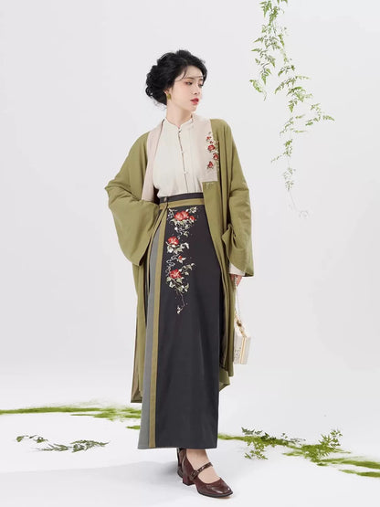 Song Dynasty Modern Hanfu Set with Long Sleeve Top and Spiral Skirt - Spring Realm 人间景 (Preorder)