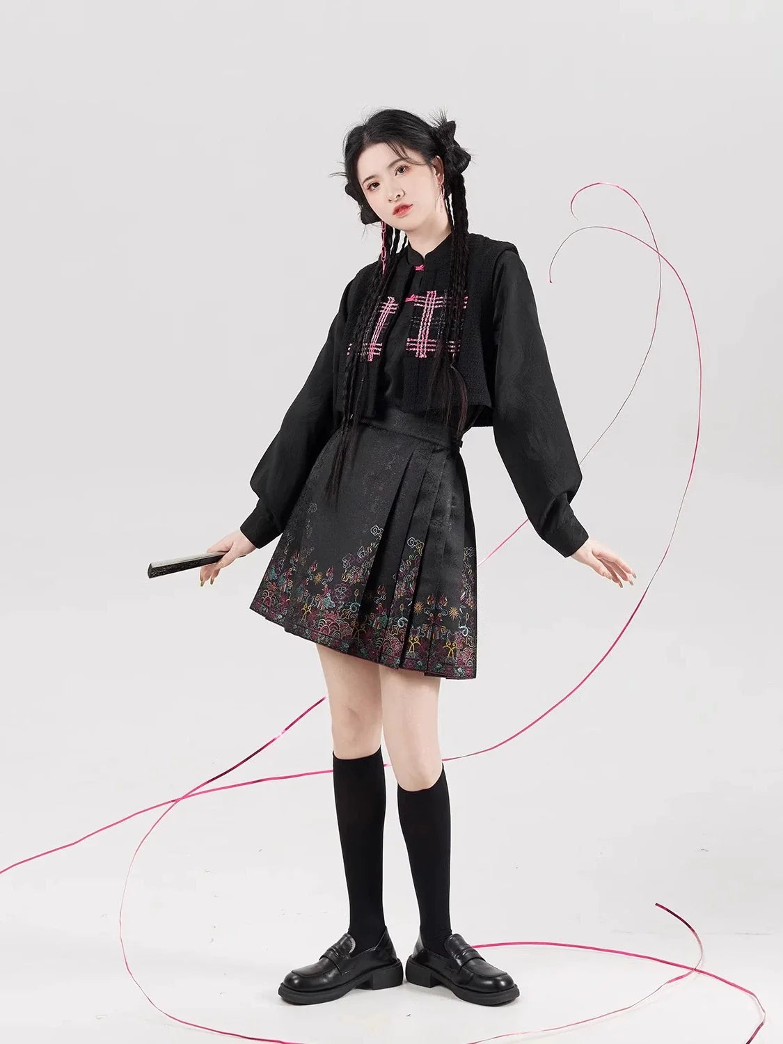 Chinese Blouse & Mini Mamian Skirt Outfit | Neon 霓虹