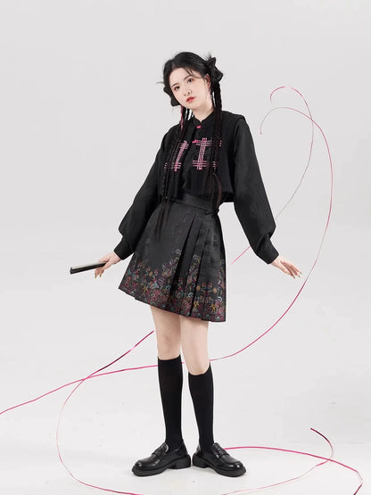 Chinese Blouse & Mini Mamian Skirt Outfit | Neon 霓虹