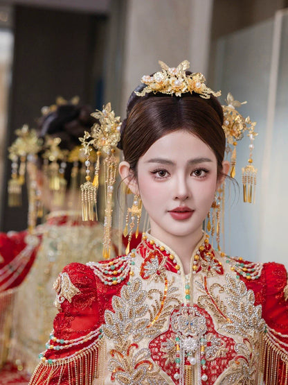 Golden Butterfly - Tassel Bridal Hairpin Traditional Chinese Wedding Headpiece for Xiuhe Dress