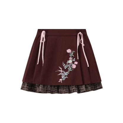 Hanfu Inspired Chinese Style Blouse & Retro Knit Mini Skirt Set 春日巴斯克