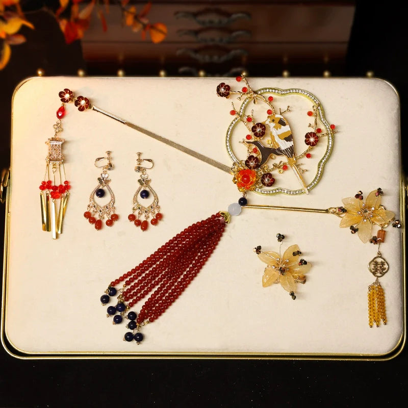 Flying Bird and Floral - Bridal Hairpin Classical Chinese Wedding Headpiece for Xiuhe and Morning Robe Bride