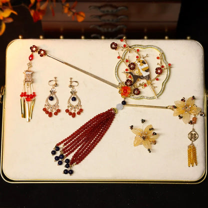 Flying Bird and Floral - Bridal Hairpin Classical Chinese Wedding Headpiece for Xiuhe and Morning Robe Bride
