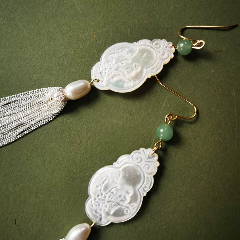 Pearl Agate White Butterfly Shell Earrings | Hanfu Jewelry