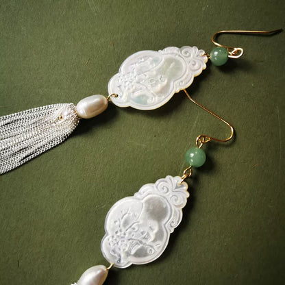 Pearl Agate White Butterfly Shell Earrings | Hanfu Jewelry