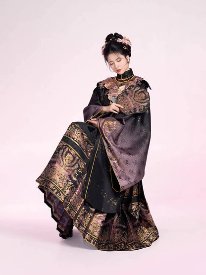 Ming Dynasty Traditional Hanfu Set & Mamian Skirt | Golden Jade Feathers 粉翠流丹