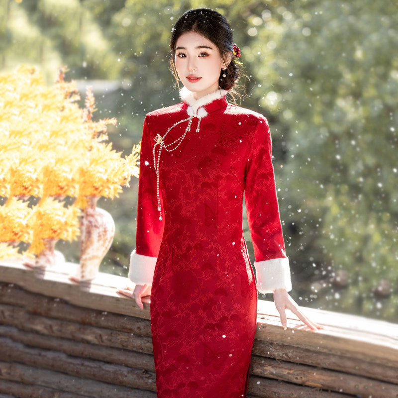 Chinese Wedding Engagement & Tea Ceremony Long Sleeve Cheongsam | Juedai