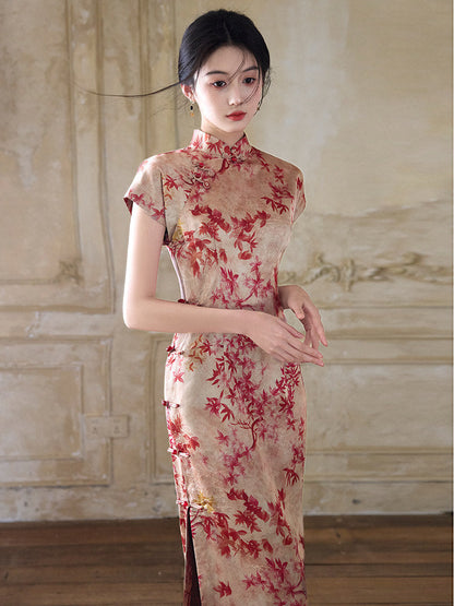 Short Sleeve Floral Midi Cheongsam | Mid Autumn