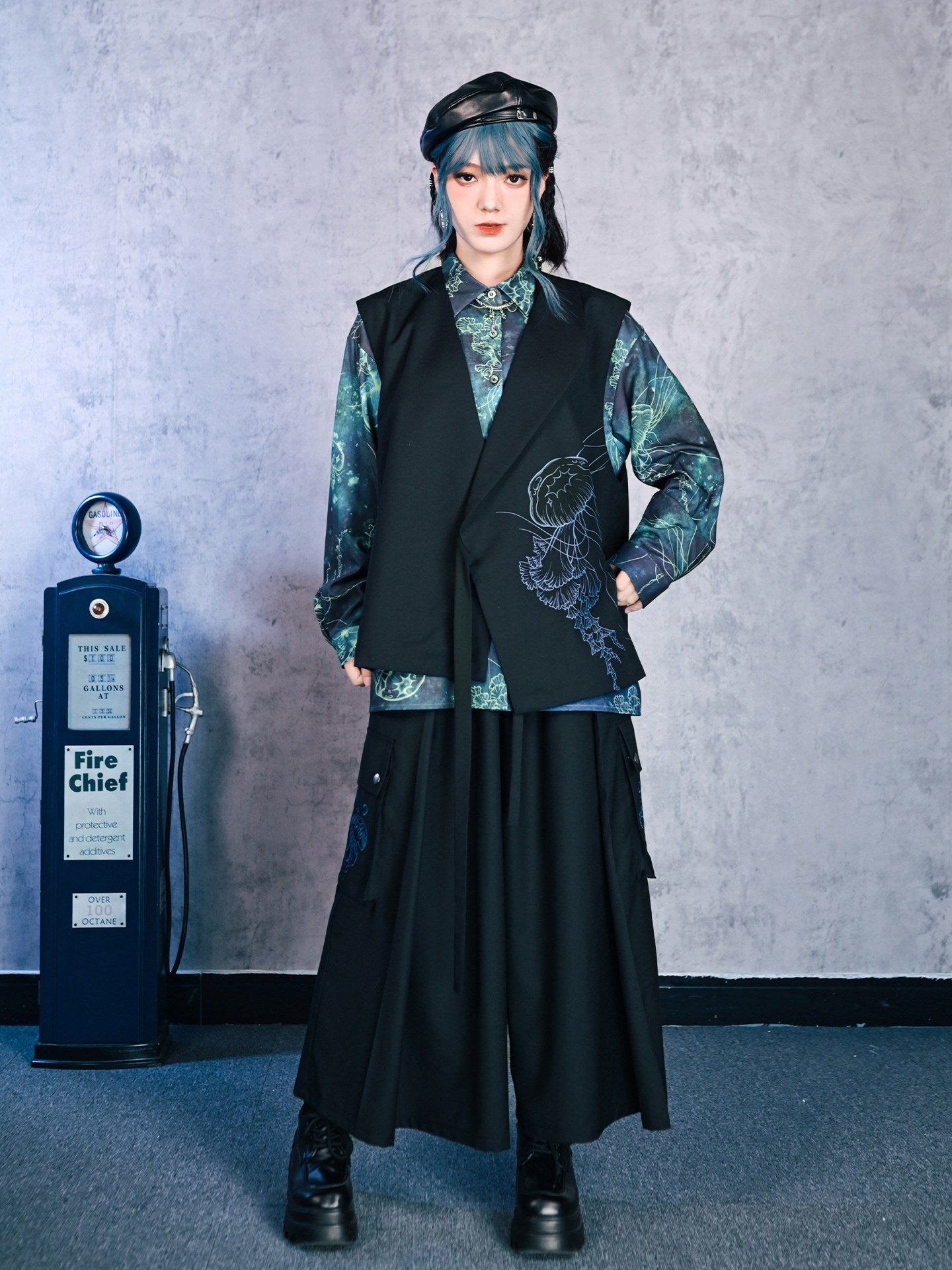 New Chinese Style Asymmetrical Layered Vest - Floating Electric Jellyfish 蓝界浮荧