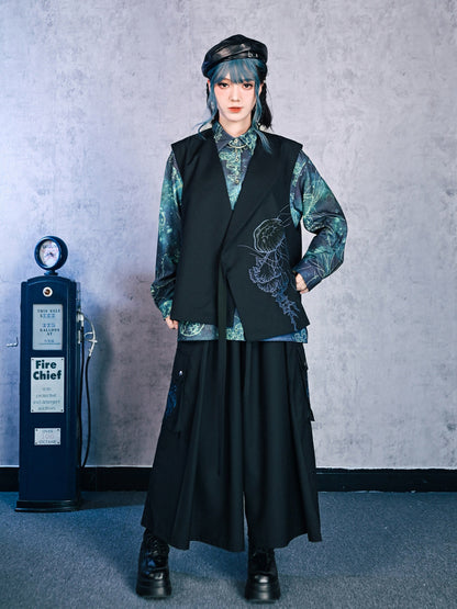 New Chinese Style Asymmetrical Layered Vest - Floating Electric Jellyfish 蓝界浮荧