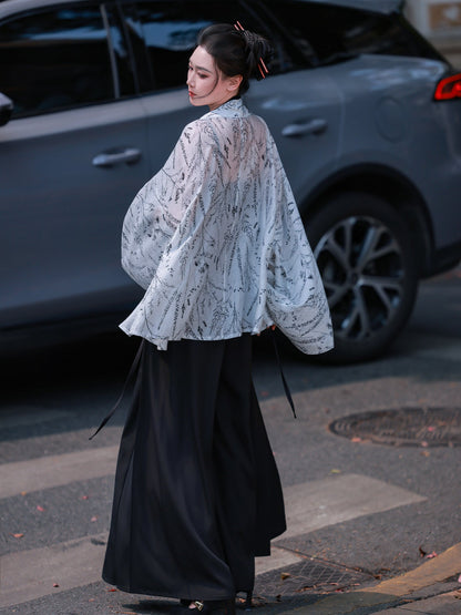 Xuan Mo | Modern Chinese Pleated Hanfu Set with Elastic Waist Song Style Pants