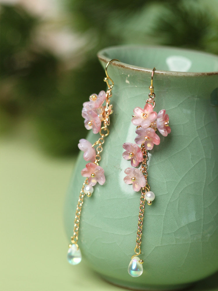 Wisteria Glazed Flower Earrings | Hanfu Jewelry