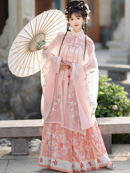 Ming Dynasty Hanfu Set with Cloud Collar & Mamian Skirt｜Sleepless Petal 花未眠