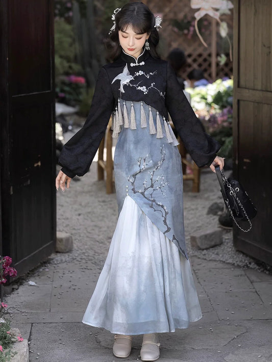 White Plum - New Chinese Style Modern Cheongsam Dress
