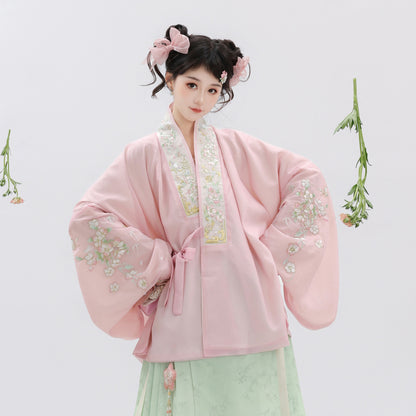 Ming Dynasty Cross Collar Top & Mint Pink Mamian Skirt | Chunmanyuan 春满园