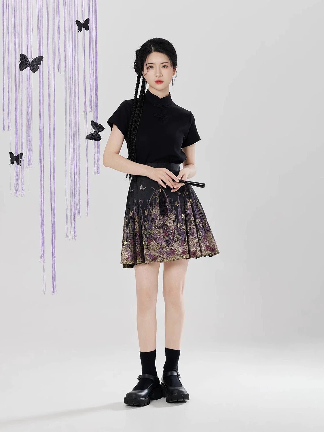 Chinese Blouse & Mini Mamian Skirt Outfit | Huajian 花涧