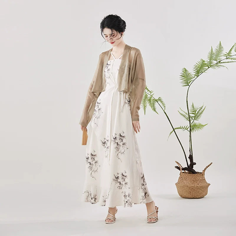 New Chinese Style Women Cardigan & Slip Maxi Dress - Grapevines 葡萄 (Preorder)