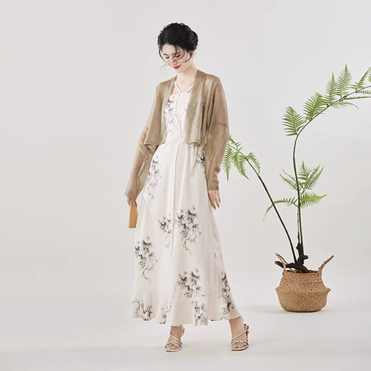 New Chinese Style Women Cardigan & Slip Maxi Dress - Grapevines 葡萄 (Preorder)