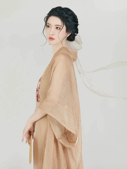 Song Dynasty Modern Hanfu Set with Changgan Temple Beizi and Spiral Skirt - Fog Flower 雾花 (Preorder)