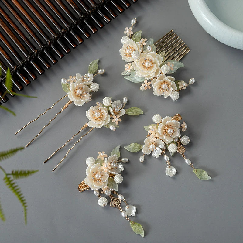 Hanfu Hair Accessories Set: White Rose