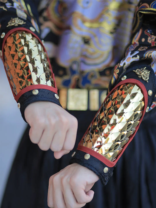 Ghost Willow Clan hanfu wrist guards — embroidery detail view