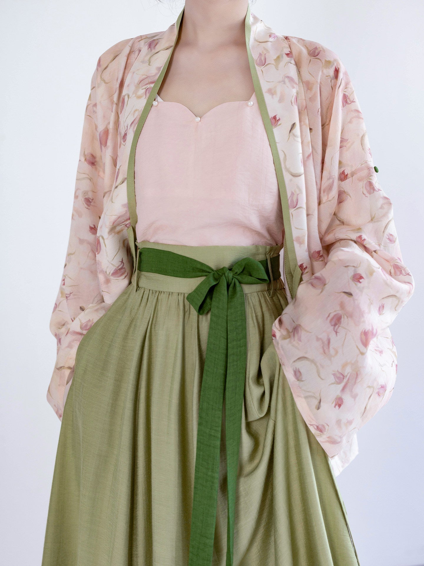 Song Dynasty Modern Hanfu Tencel Cardigan and Elastic Skirt - Four Seasons 四时春 (Preorder)