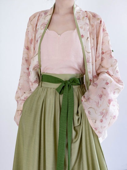 Song Dynasty Modern Hanfu Tencel Cardigan and Elastic Skirt - Four Seasons 四时春 (Preorder)