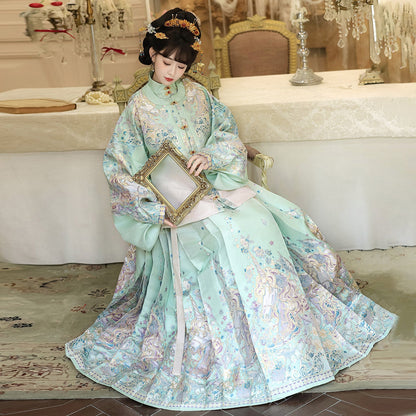 Ming Dynasty Pastel Violet Mint Green Pipa Sleeve Top & Mamian Skirt | Menghuan 梦幻