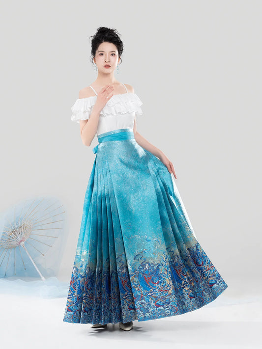 Chinese Off Shoulder Blouse & Mamian Skirt Outfit | Mermaid 五行水