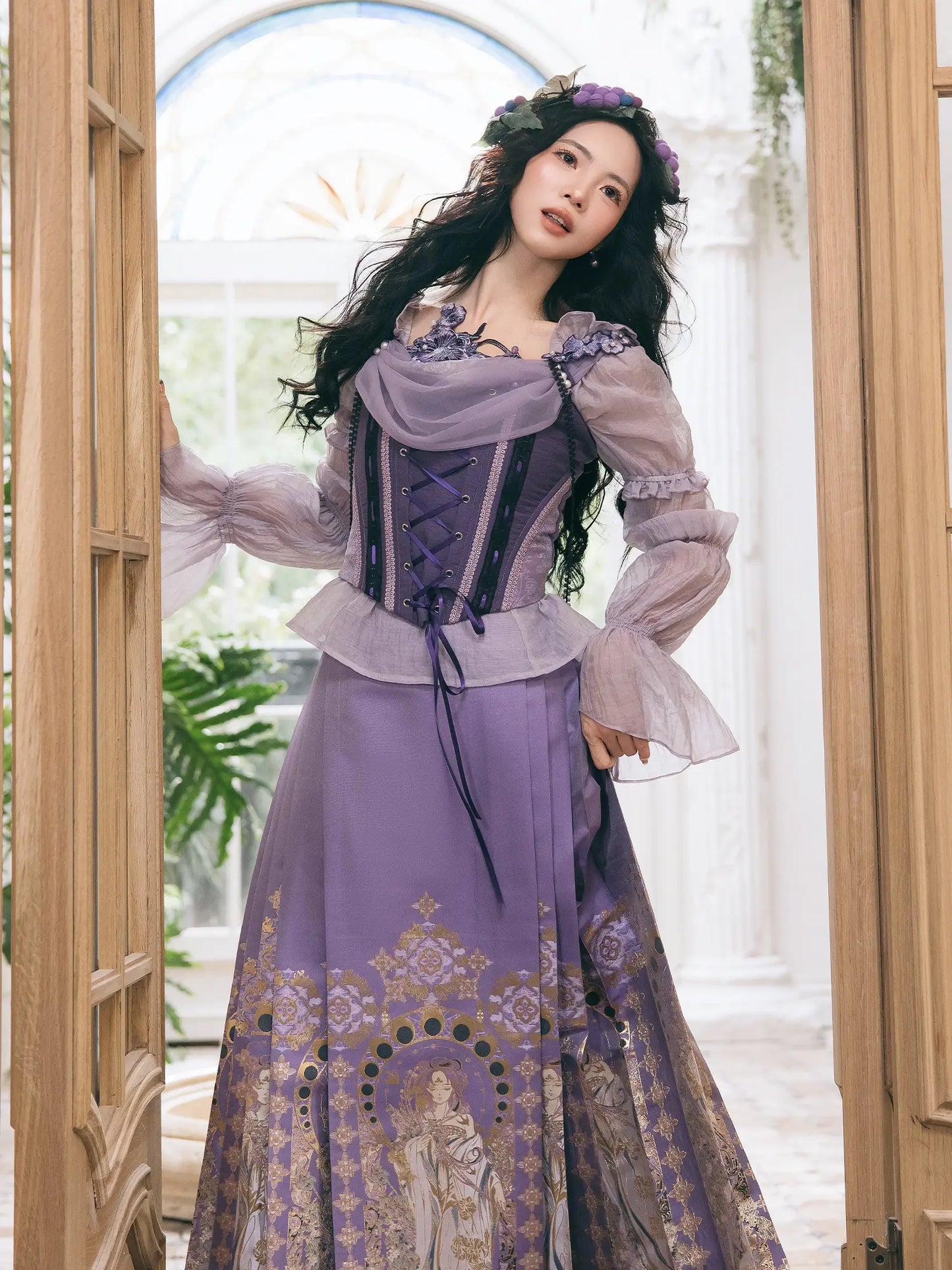 Ming Dynasty Modern Hanfu Bustier with Mamianqun - Violet Night 堇夜香颂