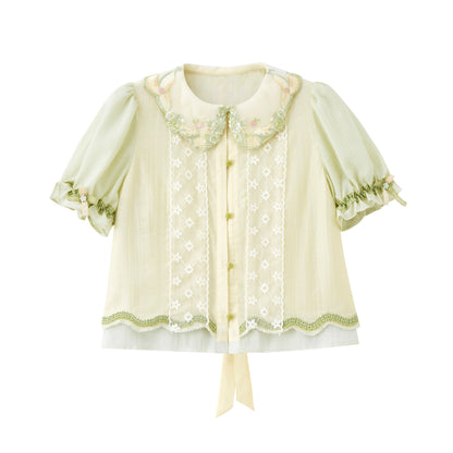 New Chinese Style Summer Short Sleeve Shirt and Bloomers - Meilong Jasmine 玫珑茉莉