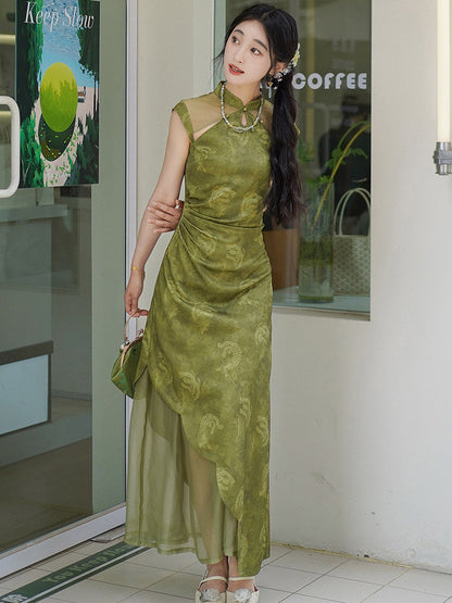 Sleeveless A Line Long Cheongsam | Jade Mountain